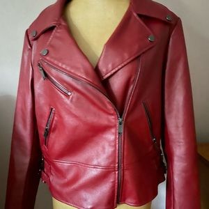BOMBER JACKET!  Red faux leather Medium